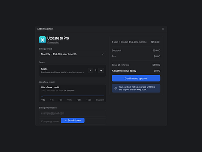 Billing Details | Dark 🌜 aterial ui attio billing billing design billing details billing page billing system dark dark mode dark theme design billing pages interaction design payment payment card details payment details form preferences profile preferences sergushkin tailwind tailwind css