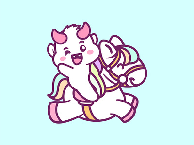 Devil Unicorn 😈 🦄 animal cartoon character colorful cute devil fantasy funny hors illustration kawaii mascot pink unicorn