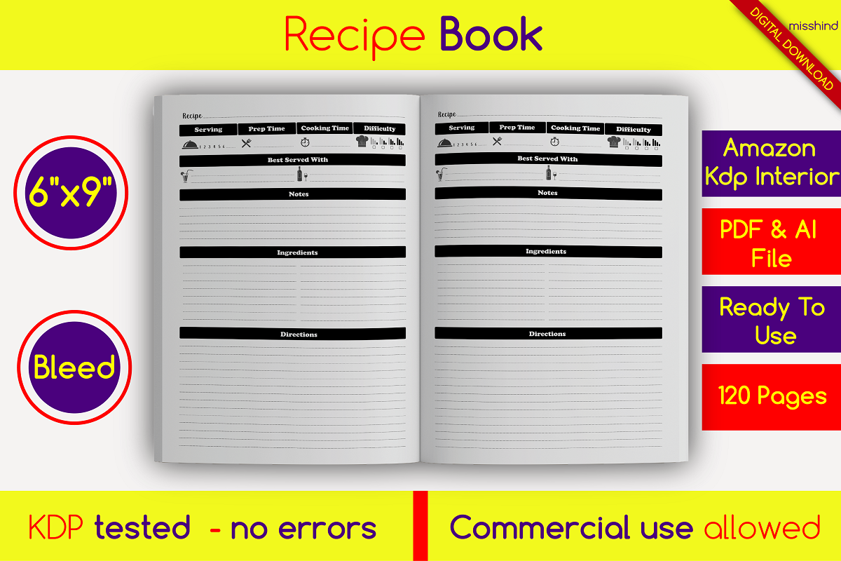 Recipe Book • KDP Interior blank recipe notebook bundle pages cookbook cooking book design digital paper empty cooking journal graphic design kdp kdp content kdp interior kindle direct publishing notebook paper printable interiors recipe storage