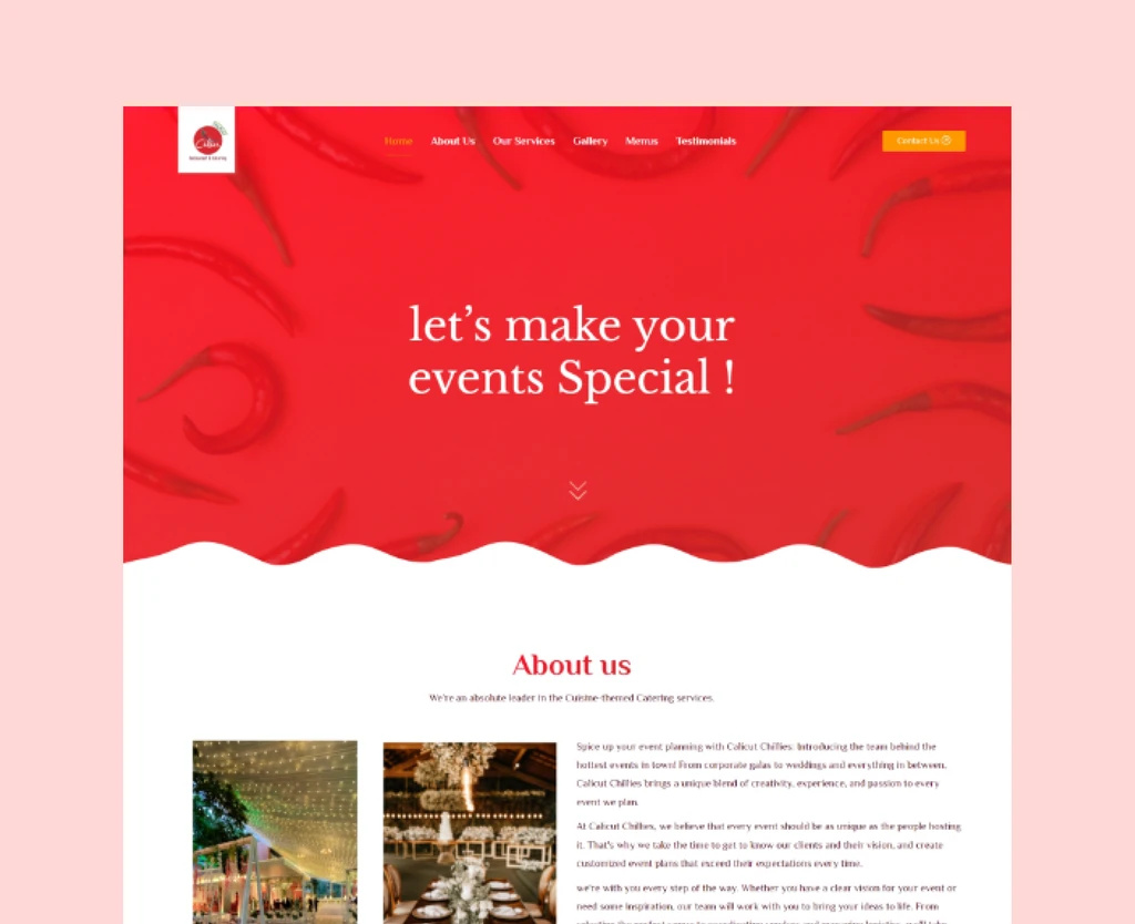 Calicut Chillies - Website Design eventmanagement figma shadesigns uidesign webdesign websitedesign