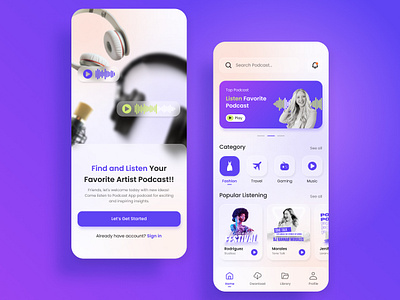 Podcast Streaming App animation branding design graphic design illustration mobile app mobile design ui ui design uiux ux vector