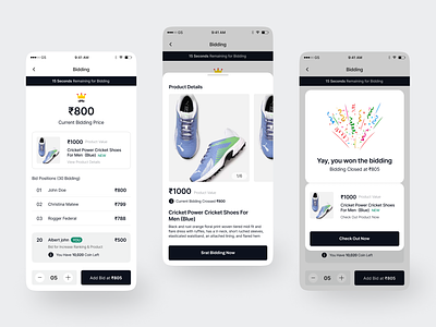 Bidding - MaxWin app bidding checkout design detailspage ecommerce minimal mobile popup ui ux white