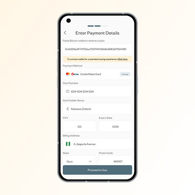 On-Ramp: Payment Details. mobile web3 crypto