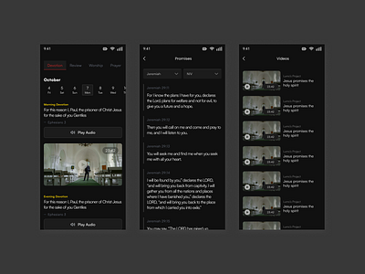 Bible app design in Dark Mode appdesign bible dark mode ui uidesign video listing