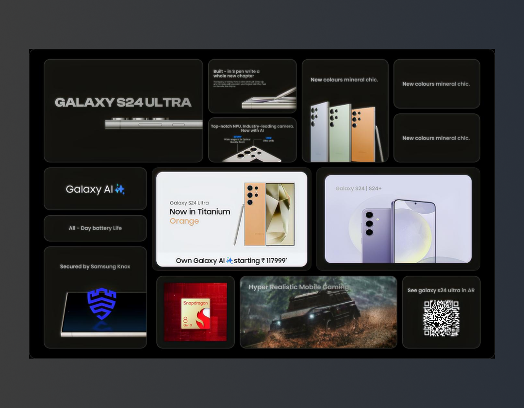 Samsung Galaxy S24 Ultra bento bento grid style branding graphic design landingpage ui ux vector web design