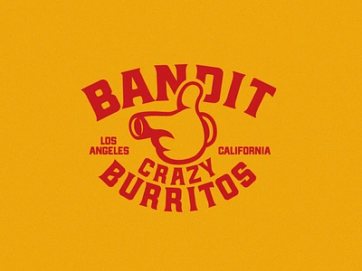 Bandit Burritos burrito comic crazy gun hand identity logo mickey mouse red restaurant yellow