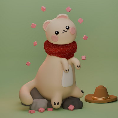 3D Cute rodent 3d 3d designer animal blender clay cute design graphic design hat illustration rodent