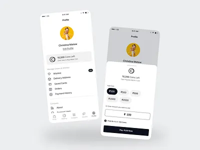 Profile and Coin Wallet - MaxWin app bidding clean interface minimal mobile mobileapp profile ui user ux wallet