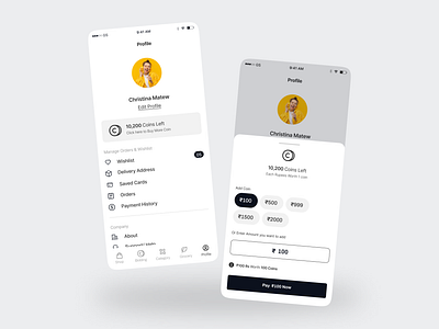 Profile and Coin Wallet - MaxWin app bidding clean interface minimal mobile mobileapp profile ui user ux wallet