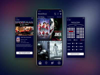 Movie Theater Showtime Check-In App mobile app mockups movie theater showtime ui user experience user interface ux