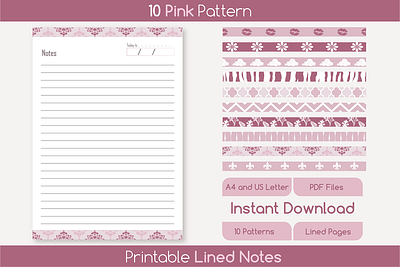 10 Pink Patterns Note Pages bundle pages creative writing digital paper diy projects journaling note taking notebook paper organization aid pattern paper planner printable resources productivity tools stationery study aid