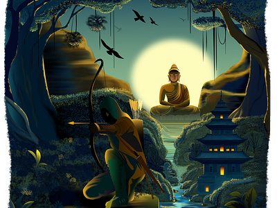 Archer in the djungle graphic design illustration