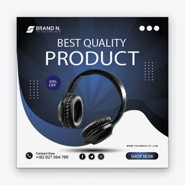 Headphone brand product social media post and banner