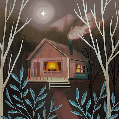 Cabin in the Woods botanical cabin illustration storybook texture woods
