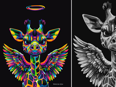 giraffe in colorful animal animal illustration colorful fantasy illustration pop art portrait unique vector vectorart wing