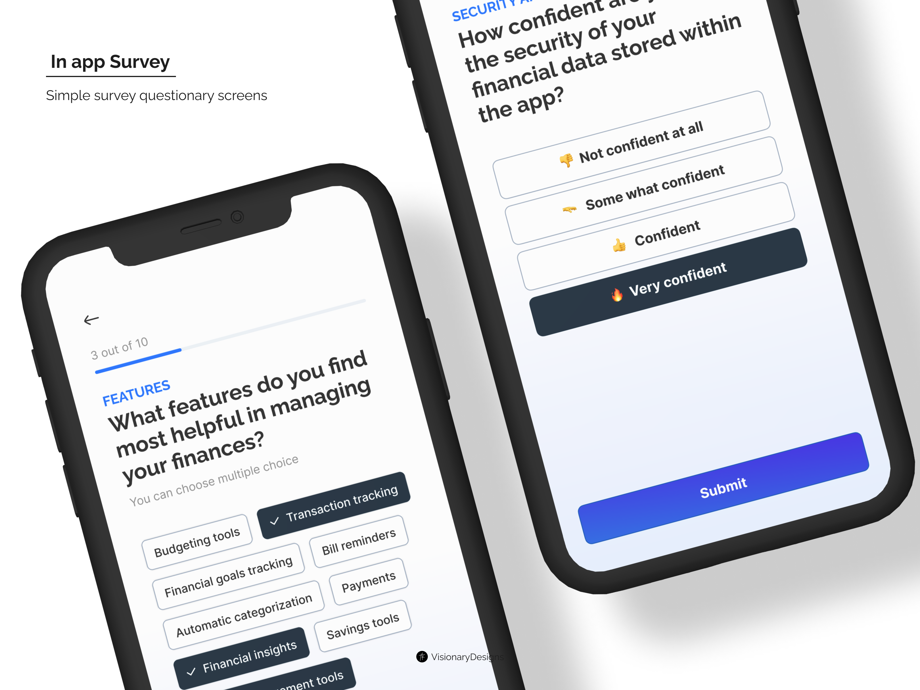 In-app Survey - Fintech App app banking branding card checkbox choice clean ui figma finance fintech form illustration minimalistic mobile questions radio rating survey tag typography