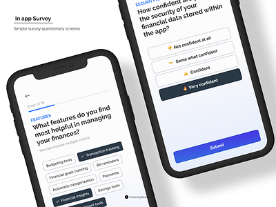 In-app Survey - Fintech App app banking branding card checkbox choice clean ui figma finance fintech form illustration minimalistic mobile questions radio rating survey tag typography