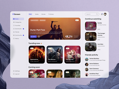 Movie streaming service design (dashboard) - UX/UI amazon app dashboard films live streaming media player movie movie app netflix platform popular series side menu sidebar stream streaming service tv shows ui ux youtube