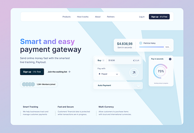 Modern Saas Payment Gateway Header Design animation branding desifashion design money pay payments saas ui uiux website