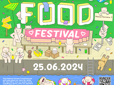 "Palermo Sweet Food Festival" Poster by Satimo Design 2d cake cartoon cats design draw festival food graphic design illustration illustrator italia italy palermo satimo design