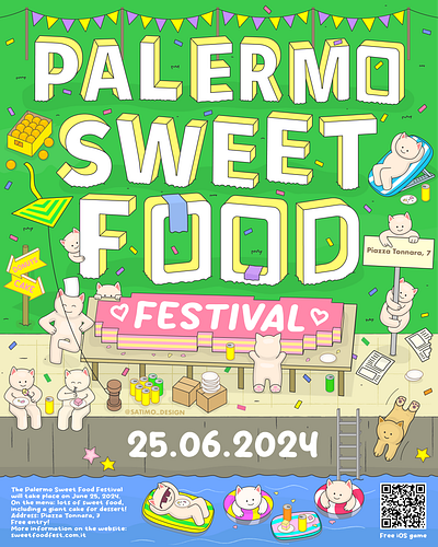 "Palermo Sweet Food Festival" Poster by Satimo Design 2d cake cartoon cats design draw festival food graphic design illustration illustrator italia italy palermo satimo design