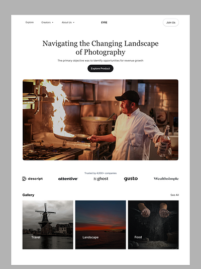 Exploration for a photography Homepage landingpages ui ux