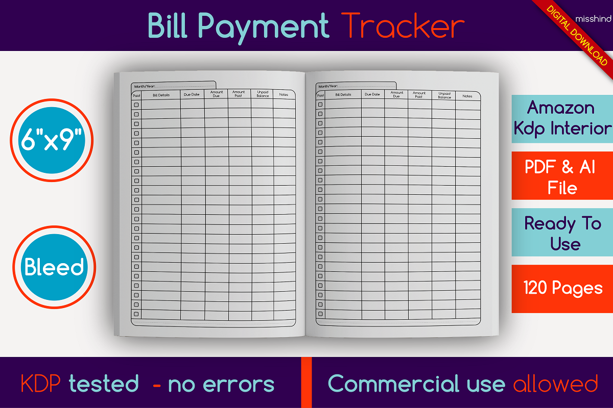 Bill Payment Tracker • KDP Interior bill payment tracker bill tracker bundle pages design digital paper graphic design kdp kdp interior money organizer notebook paper tracker book tracker money book