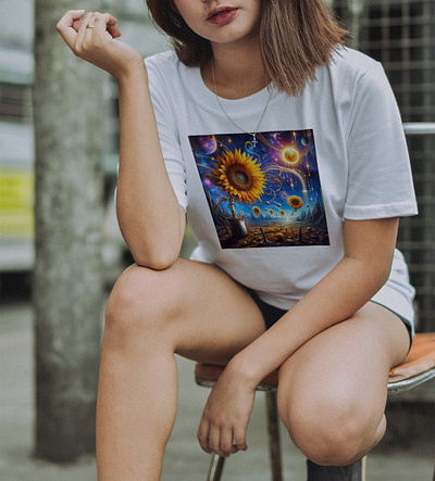 Space Sunflower dali graphic design space suflower t shirt van gogh