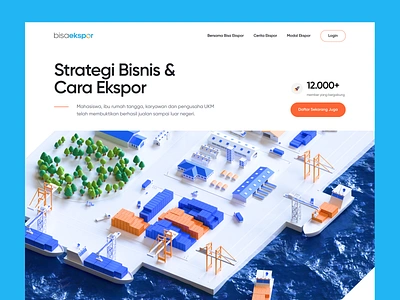 Bisa Ekspor Header Website Concept 3d agency business ekspor elementor export harbor header illustration landing modelling page shipping shopify ui webflow website wordpress