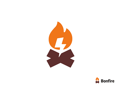 Bonfire and Bolt Logo Concept | Negative Space Logo best logos bold bolt logo bonfire brand brand identity branding design fire logo food logo funny illustration jungle logo logo concept logo for sale logo inspiration minimalist modern vector