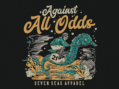 AGAINST ALL ODDS appareldesign customdesign customillustration handdrawn illustration ocean retro seahorses skeleton tshirt tsirtdesign vector vintage vintageartwork vintagedrawing vintageillustration