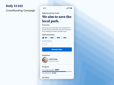 Daily UI 032: Crowdfunding Campaign dailyui design figma mobile ui uidesign