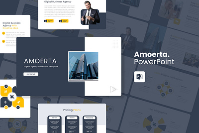 Amoerta PowerPoint Template amoerta blue business digital agency gsl key modern ppt pptx presentation template ui website white