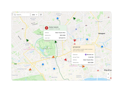 Map Cards active cards completed dashboard job location map pins ui ux