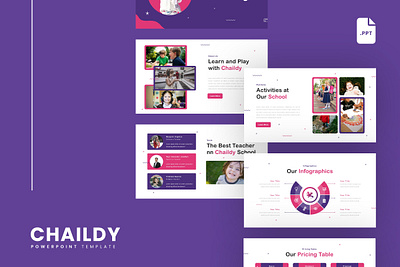 Chaildy PowerPoint Template busijness chaildy gsl key kids modern pink ppt pptx presentation template purple ui website