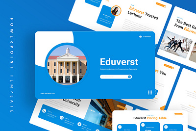 Eduverst PowerPoint Template blue business education eduverst gsl key modern ppt pptx presentation template ui university website yellow