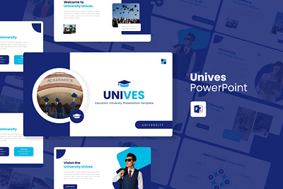 Unives PowerPoint Template blue business education gsl key modern ppt pptx presentation template ui university unives website white