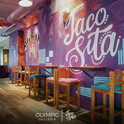 Interior of a Taco Restaurant with Asian Design art beautiful colorful design illustration inspiration inspo interior interiordesign mexican mongolian mural restaurant taco
