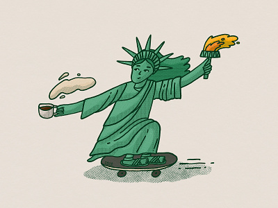 Liberty Girl 2d branding character coffee iconic illustration new york nyc skate skateboarding statue statue of liberty torch
