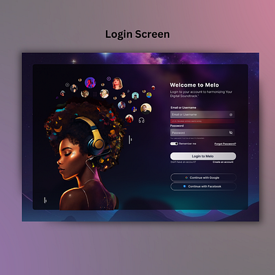 Login screen design for a music app