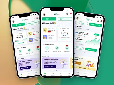 A Mutual Fund Application dailyui green theme mobile app mutual fund app mutual funds product design ui ui design uiux visualdesign