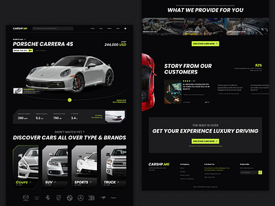 Landing page for a Car Shop 3d animation branding car colors dark design graphic design logo motion graphics service supercars ui white