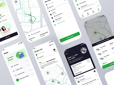 Ride hailing solution : Customer application book ride booking customer app green navigation pay points taxi taxi booking ui wallet