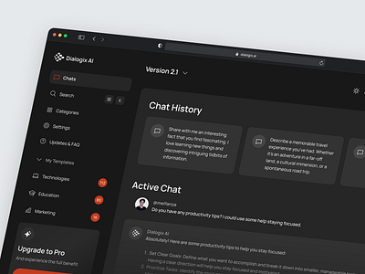 Dialogix - AI Chatbot Website ai ai chat artificial intelligence assistant bot chat chat bot clean dark dark mode dashboard home page message messaging open ai orange ui ux web app website