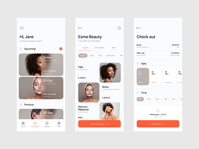 Esme / Beauty Industry app app appointmets beauty check out clean fashion ios iphone medical minimal mobile schedule services