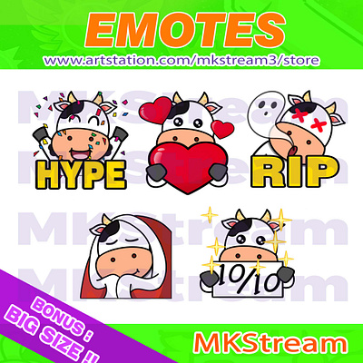 Twitch emotes cute cow hype, love, rip, comfy & perfect pack animal animated emotes anime comfy cow cow emotes cute design emote emotes farm hype illustration logo love milk perfect rip sub badge twitch emotes