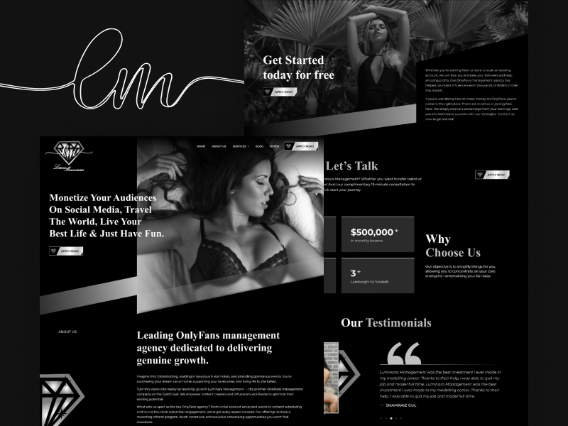 Onlyfans Agency website Design | Landing Page Design figma graphic design landing page design onlyfans onlyfans agency onlyfans agency website onlyfans agency website design onlyfans development onlyfans marketing agency onlyfans modeling website uiux website design