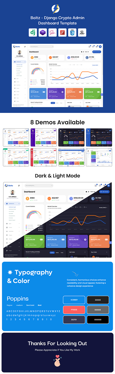 Boltz - Django Crypto Admin Dashboard Template branding creative dashboard design django framework illustration logo product design social media marketing social media post template templates ui uiux user experience user interface web design website