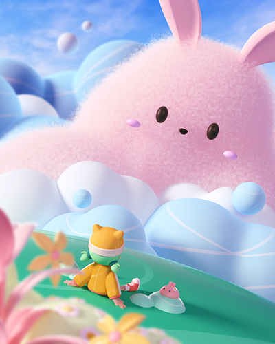Cloud Rabbit 3d c4d character cinema4d graphic design illustration motion graphics rabbit