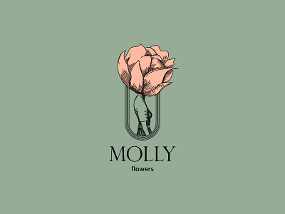 Molly Flowers Vintage Logo brand branding flower head logo mark molly retro rose vintage woman